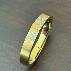 Michael Kors Gold Tone Crystal-Studded Hinged Bangle Bracelet